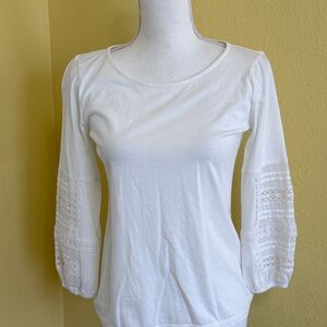 Talbots White cotton top with Lace Sleeves